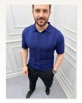 Erkek Yazlık Triko Dokuma Tişört Kısa Kol Polo Yaka T-shirt Lacivert