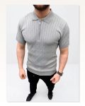 Erkek Yazlık Triko Saç Örgü Tişört Kısa Kol Polo Yaka Fermuarlı T-Shirt – Gri Marketplace