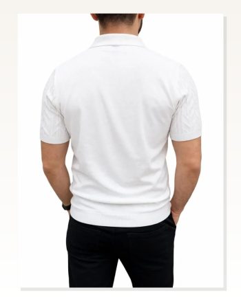 Erkek Yazlık Triko Tişört Kısa Kol Polo Yaka Düğmeli T-shirt Beyaz