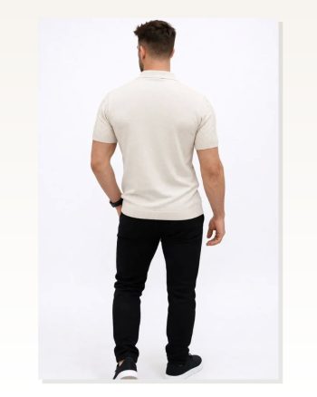 Erkek Yazlık Triko Tişört Kısa Kol Polo Yaka Düğmeli T-shirt Krem