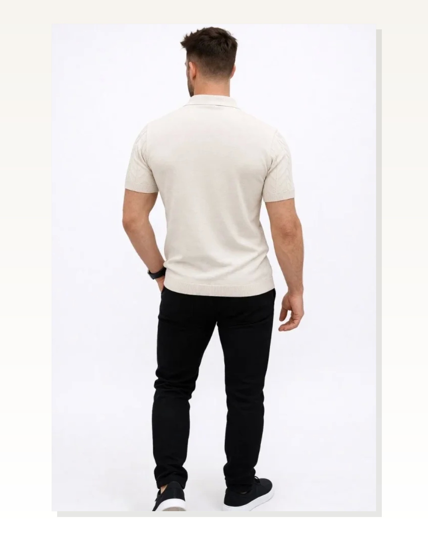 Erkek Yazlık Triko Tişört Kısa Kol Polo Yaka Düğmeli T-Shirt - Krem Marketplace blank