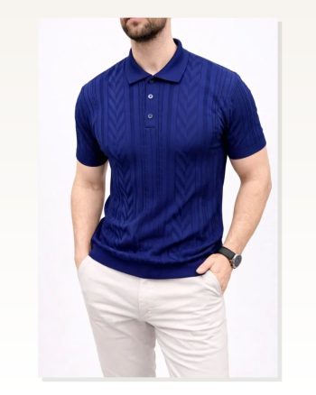 Erkek Yazlık Triko Tişört Kısa Kol Polo Yaka Düğmeli T-shirt Lacivert
