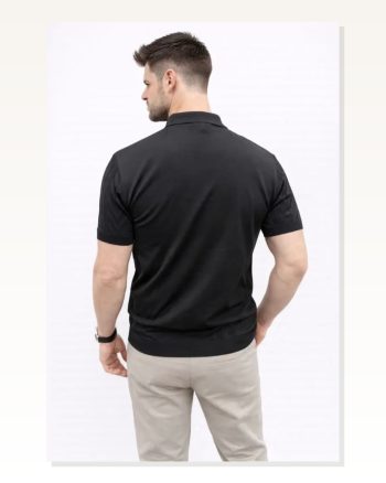 Erkek Yazlık Triko Tişört Kısa Kol Polo Yaka Düğmeli T-shirt Siyah