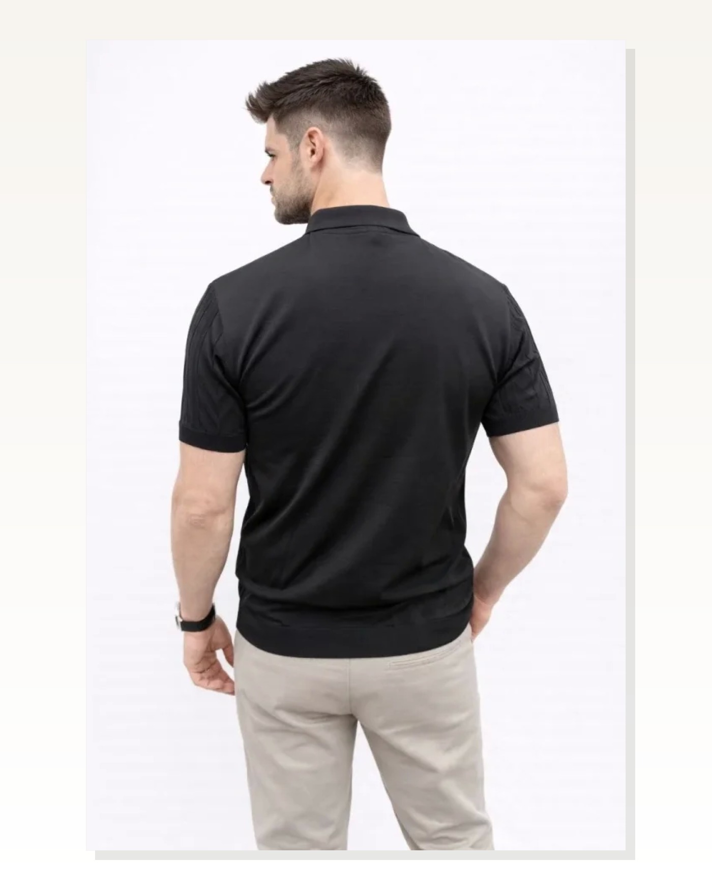 Erkek Yazlık Triko Tişört Kısa Kol Polo Yaka Düğmeli T-Shirt - Siyah Marketplace blank