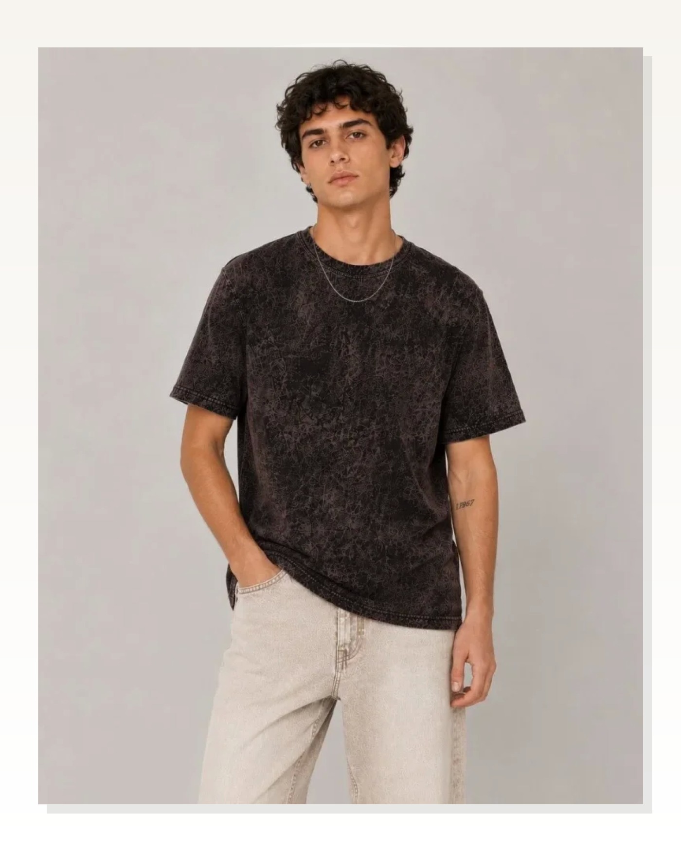 Erkek Yıkamalı Washed Effect Tişört Bisiklet Yaka Sokak Stil Kısa Kol T-Shirt - Füme Marketplace blank