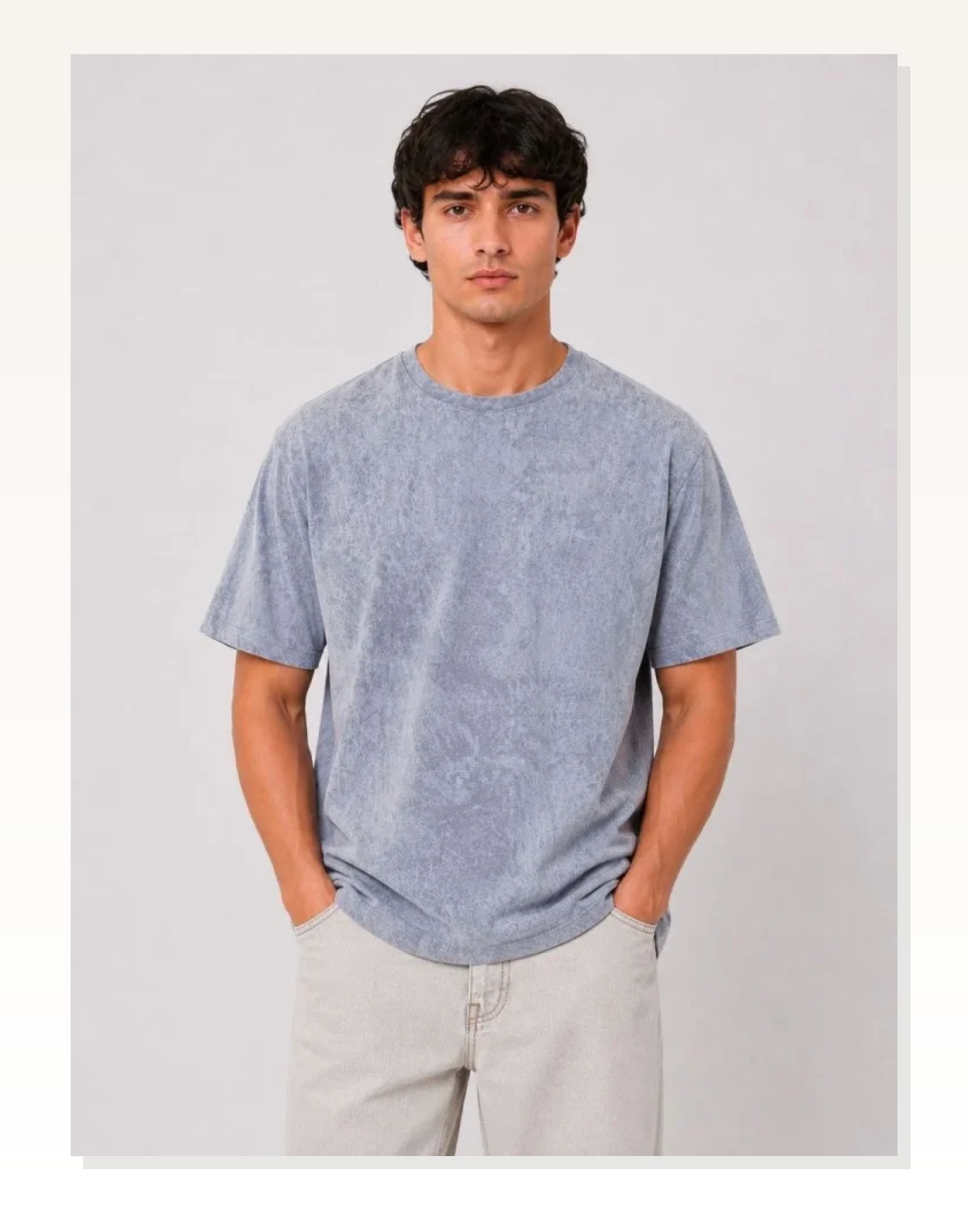 Erkek Yıkamalı Washed Effect Tişört Bisiklet Yaka Sokak Stil Kısa Kol T-Shirt - Gri Marketplace blank