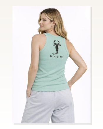 Kadın Arka Baskılı Fit Duruş Mint Yeşili Fitilli Atlet Sıfır Yaka Slim Spor