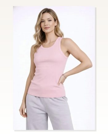 Kadın Arka Baskılı Fit Duruş Pembe Fitilli Atlet Sıfır Yaka Slim Spor