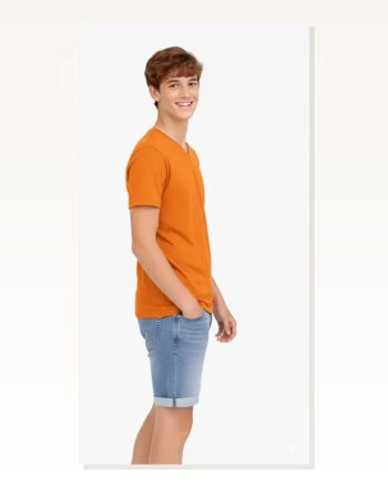 Erkek Turuncu Genç Çocuk V Yaka Yazlık Model Günlük Basic Body Tişört