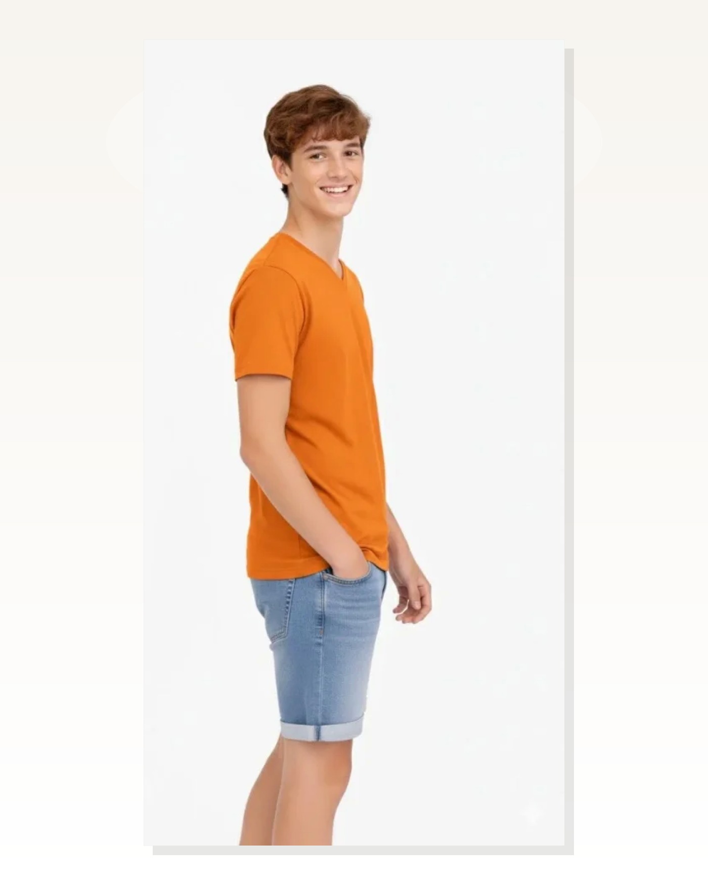 Erkek Turuncu Genç Çocuk V Yaka Yazlık Model Günlük Basic Body Tişört Marketplace blank
