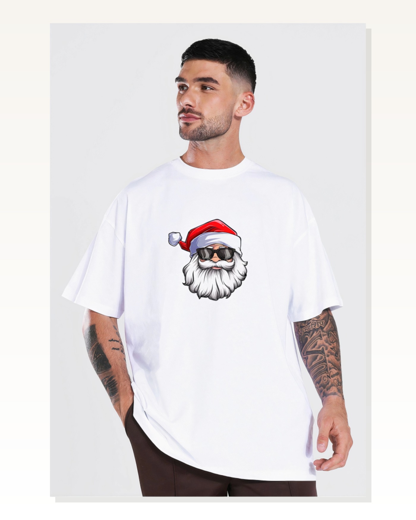 Kadın Günlük Stil Beyaz Gözlüklü Noel Baba Tişört Marketplace blank