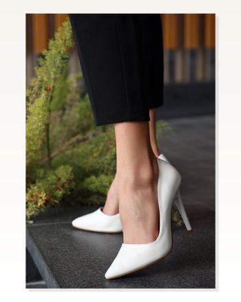 Hillar Beyaz Cilt Stiletto Ayakkabı