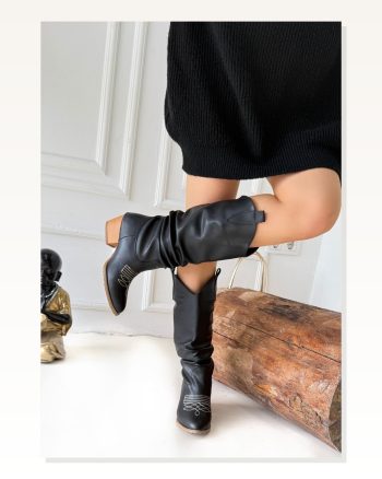 Kadın Cilt Modern Stil Jeoni Siyah Topuklu Çizme