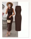 Kadın Askılı Bisiklet Yaka Beli Büzgülü Uzun Bürümcük Elbise Marketplace