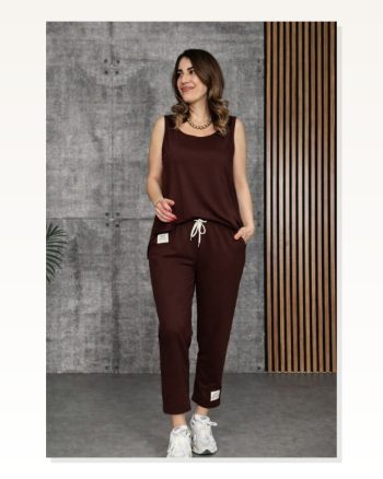 Kadın Askılı Yuvarlak Yaka Viskon Iki Iplik Bluz ve Eşofman Altı Ikili Takım