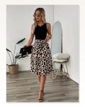 Kadın Askılı Yuvarlak Yakalı Viskon Bluz Ve Leopar Desenli önü Düğmeli Midi Etek Ikili Takım Marketplace