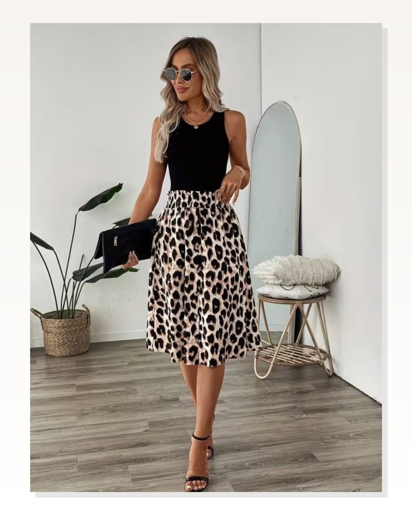 Kadın Askılı Yuvarlak Yakalı Viskon Bluz Ve Leopar Desenli önü Düğmeli Midi Etek Ikili Takım Marketplace blank