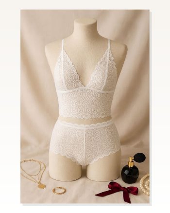 Kadın Beyaz Dantel Bralet I Romantik ve Zarif İç Giyim Şort Takım