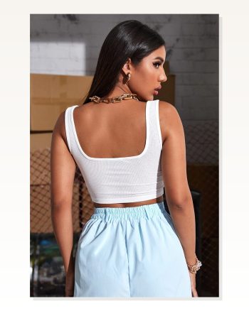 Kadın Modern Stil Beyaz Kalın Askılı Crop Top Büstiyer
