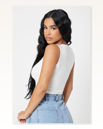 Kadın Beyaz Kare Yaka Crop Top Bluz