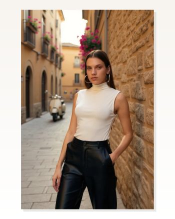Kadın Beyaz Kolsuz Balıkçı Yaka Basic Bluz