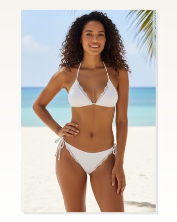 Kadın Beyaz Pedli Bel ve Boyundan Bağlamalı Dantelli Şık Bikini Takımı
