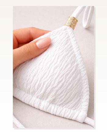 Kadın Modern Stil Beyaz Pedli Üçgen Bikini Üstü Halter Bağlamalı Aksesuarlı