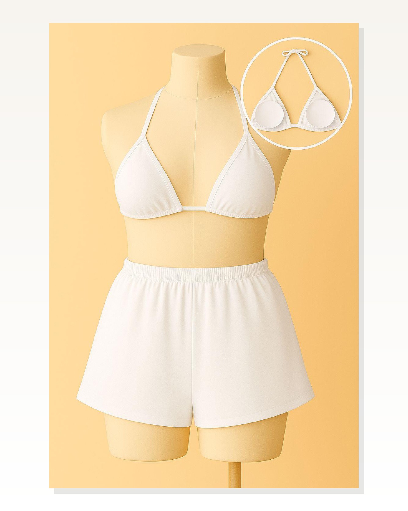 Kadın Kombin Şıklığı Beyaz Şortlu Belden ve Boyundan Bağlamalı Bikini ı Takım Marketplace blank