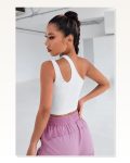 Kadın Zarif Dokunuş Beyaz Tek Omuz Cut Out Detaylı Crop Top Bluz