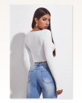 Kadın Zarif Dokunuş Beyaz Uzun Kollu Büzdürme Bağcık Detaylı Crop Top Bluz Marketplace