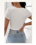 Kadın Zarif Dokunuş Beyaz Yarım Kol Düz Yaka Crop Top Bluz Marketplace