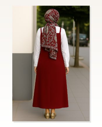 Kadın Zarif Duruş Bordo Basic Ayarlanabilir Askılı Jile Elbise