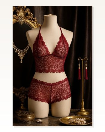 Kadın Bordo Dantel Bralet I Asil ve Sofistike İç Giyim Şort Takım