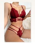 Kadın Kombin Şıklığı Bordo Dantel Cut-out Detaylı Şık Sütyen ve Külot I Takım