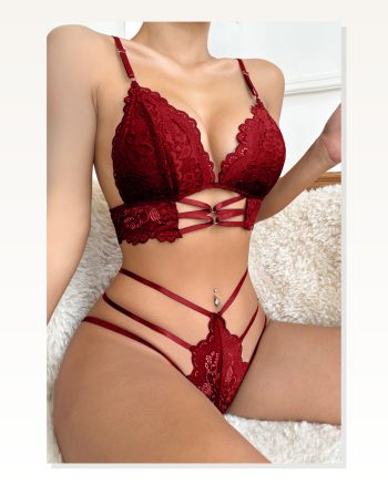 Kadın Kombin Şıklığı Bordo Dantel Cut-out Detaylı Şık Sütyen ve Külot I Takım
