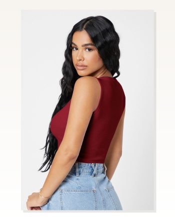 Kadın Zarif Dokunuş Bordo Kare Yaka Crop Top Bluz
