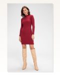 Kadın Fit Duruş Bordo Kaşkorse Balıkçı Yaka Uzun Kollu Bodycon Mini Elbise Marketplace