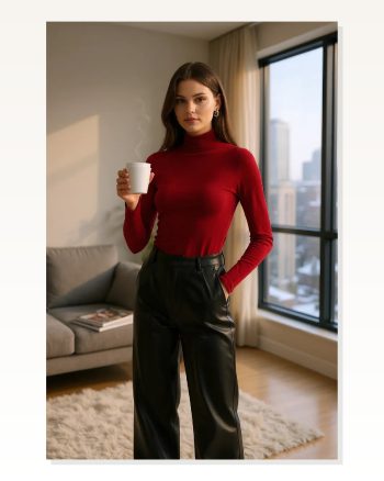 Kadın Modern Stil Bordo Parmak Detaylı Esnek Uzun Kollu Body