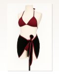 Kadın Kombin Şıklığı Bordo Siyah Pareolu Yandan ve Boyundan Bağlamalı 3’Lü Bikini I Takım