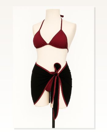 Kadın Kombin Şıklığı Bordo Siyah Pareolu Yandan ve Boyundan Bağlamalı 3’Lü Bikini I Takım