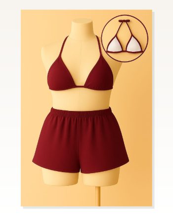 Kadın Kombin Şıklığı Bordo Şortlu Belden ve Boyundan Bağlamalı Bikini I Takım