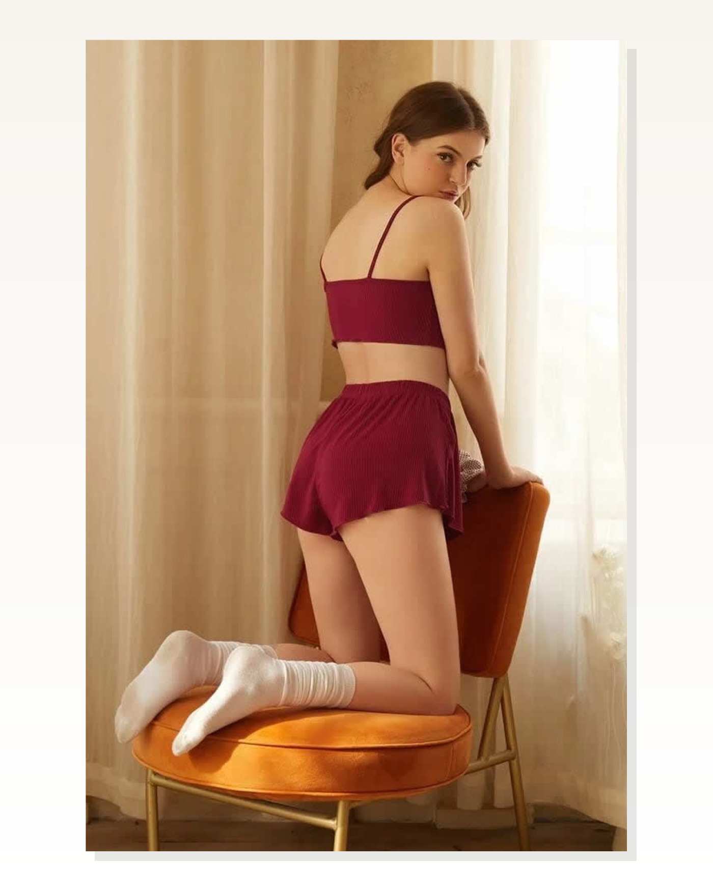 Kadın Rahat Duruş Bordo Şortlu Kaşkorse Takım Gecelik Marketplace blank
