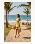 Kadın Fosforlu Şortlu Belden ve Boyundan Bağlamalı Bikini Takımı Marketplace
