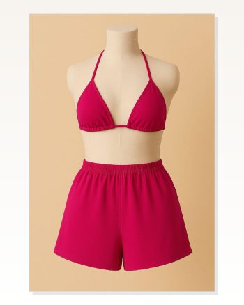 Kadın Kombin Şıklığı Fuşya Şortlu Belden ve Boyundan Bağlamalı Bikini I Takım