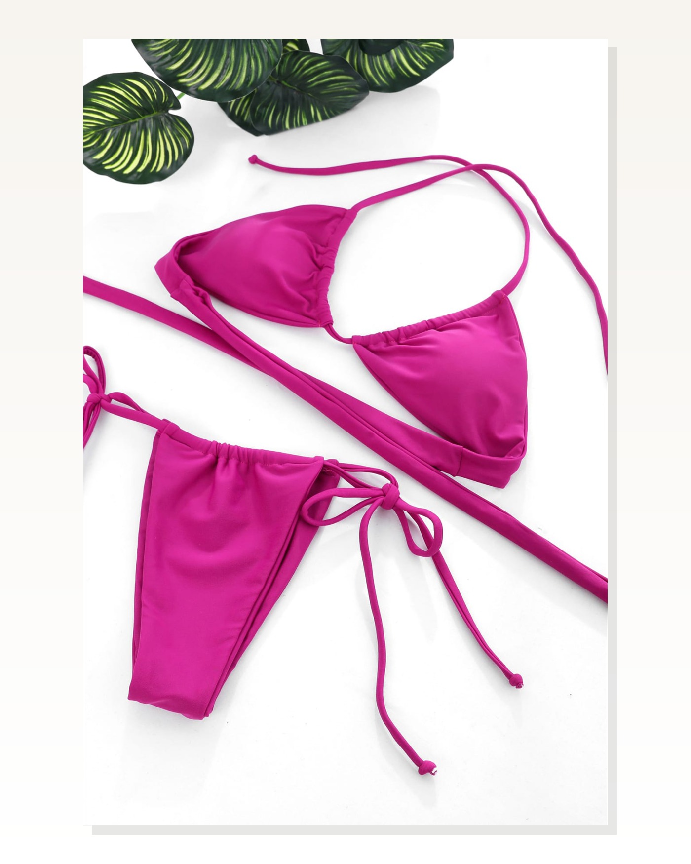 Kadın Kombin Şıklığı Fuşya Yandan Bağlamalı Tangalı Üçgen Bikini Mayo ı Takım Marketplace blank