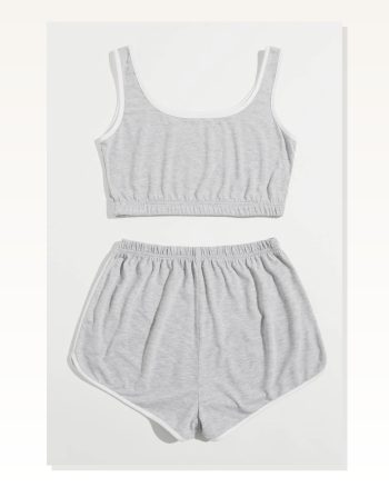 Kadın Gri Askılı Crop Top ve Şortlu Gecelik Takım