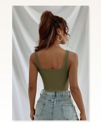 Kadın Haki Yeşili Kalın Askılı Crop Top Büstiyer