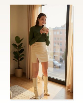 Kadın Modern Stil Haki Yeşili Parmak Detaylı Esnek Uzun Kollu Body
