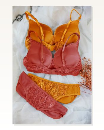 Kadın Modern Stil Hardal ve Kiremit Rengi Dolgulu Balenli Sütyen Külot 2’LI Paket