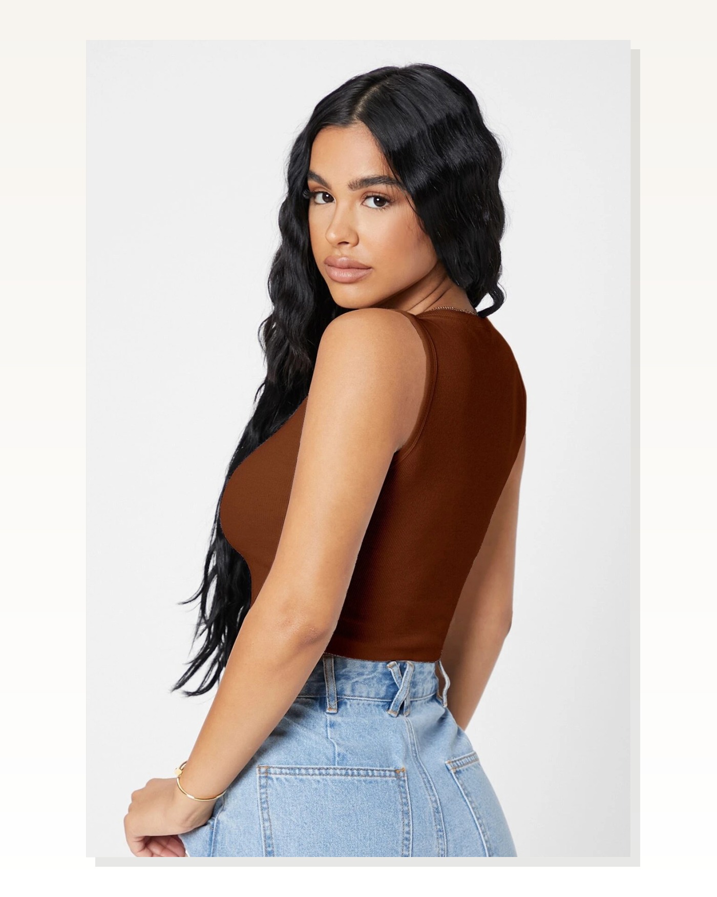 Kadın Zarif Dokunuş Kahverengi Kare Yaka Crop Top Bluz Marketplace blank